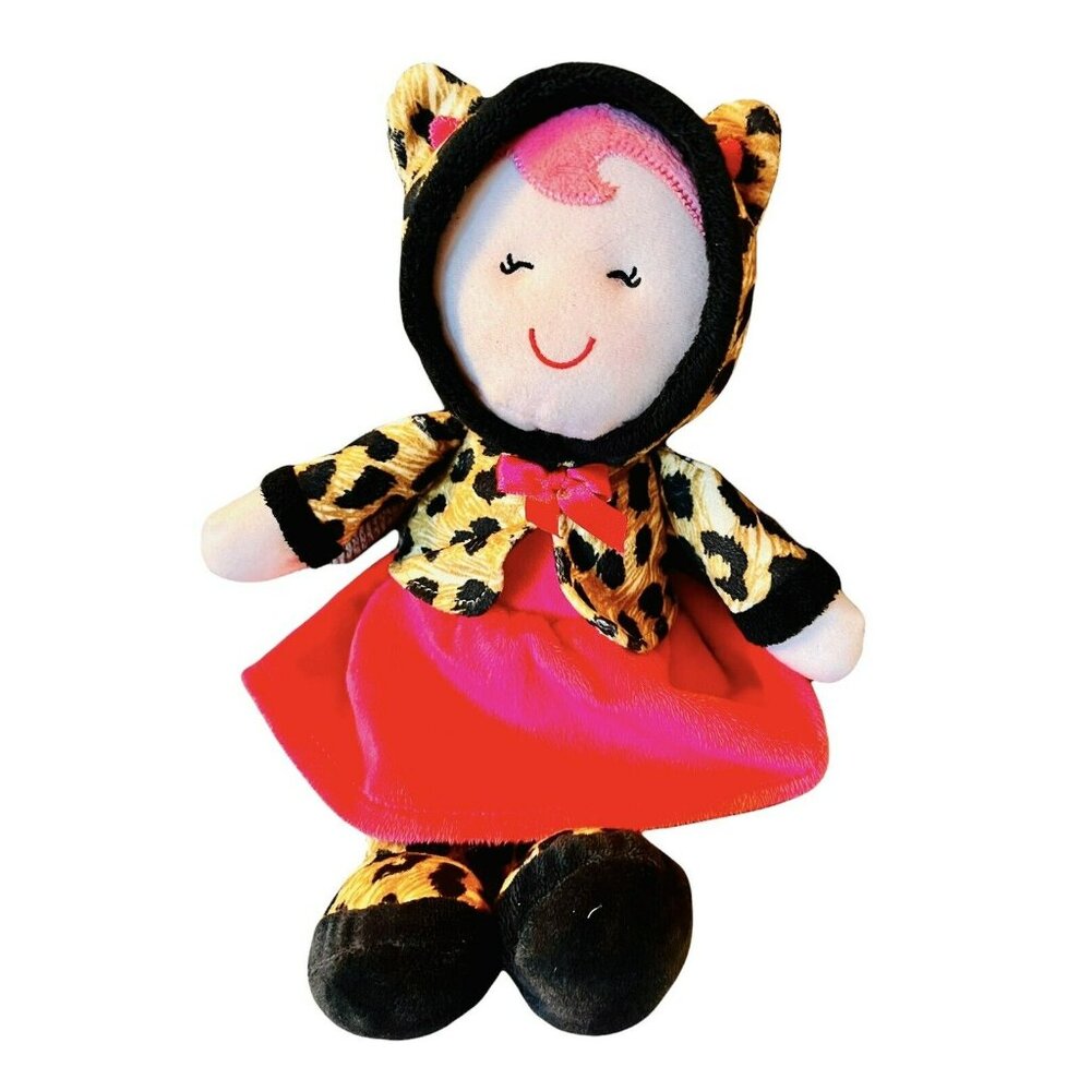 Baby Starters Girl Doll Cheetah Leopard Print‎ Hood Bunny Ears Plush Stuffed 12”